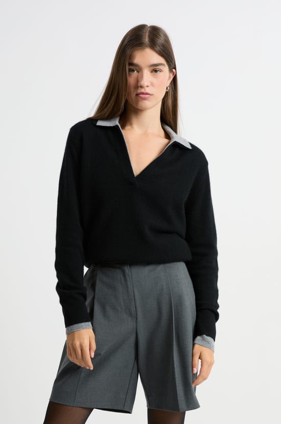 Pull col polo en cachemire;${refinementColor}