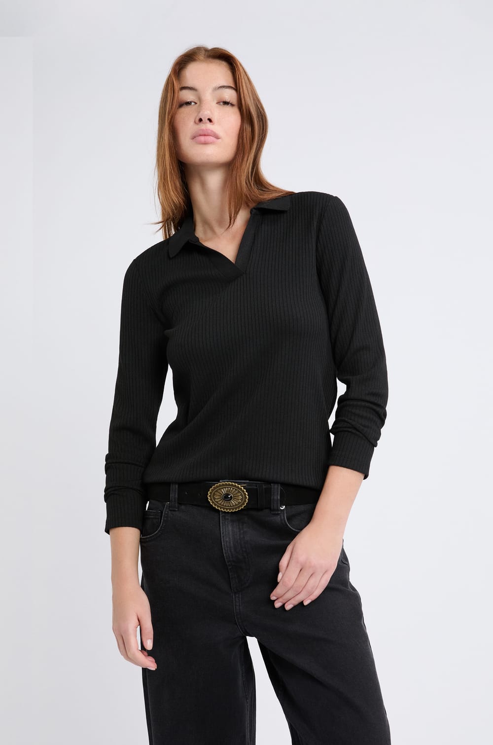 T-shirt manches longues col V;${refinementColor}