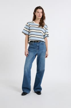 T-shirt manches courtes en coton &agrave; rayures;${refinementColor}