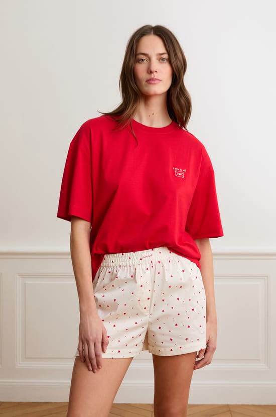 Short de pyjama &agrave; motifs c&oelig;urs avec coton;${refinementColor}