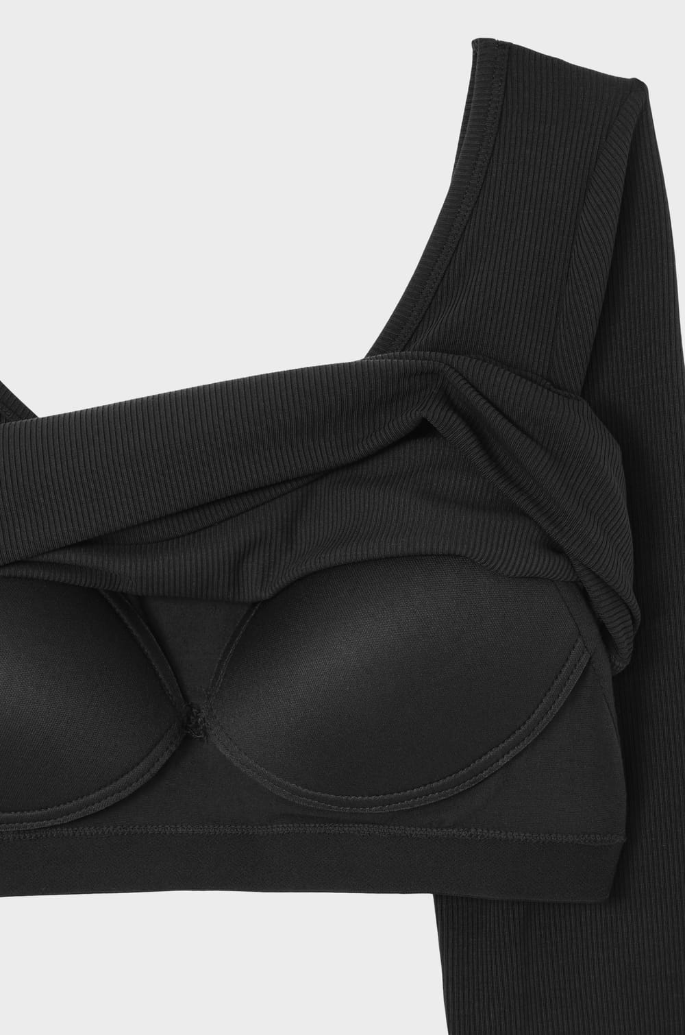 Long-sleeved round neck t-shirt with integrated bra;${refinementColor}