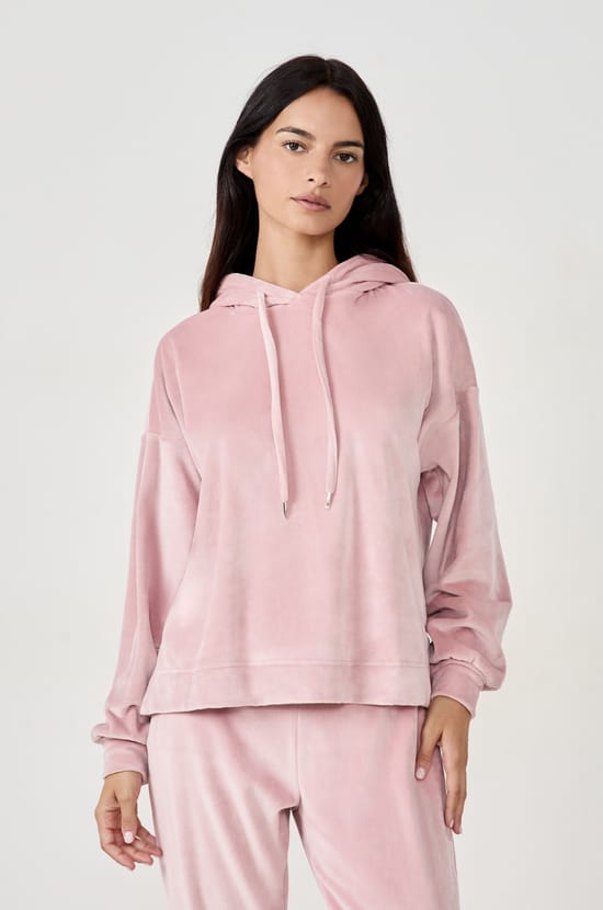 Sweatshirt à capuche effet velours;${refinementColor}