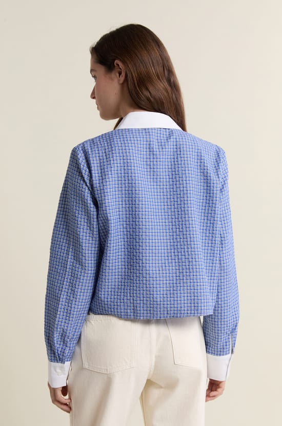 Chemise courte &agrave; carreaux avec coton;${refinementColor}