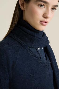 V-neck Sweater with Integrated Scarf;${refinementColor}