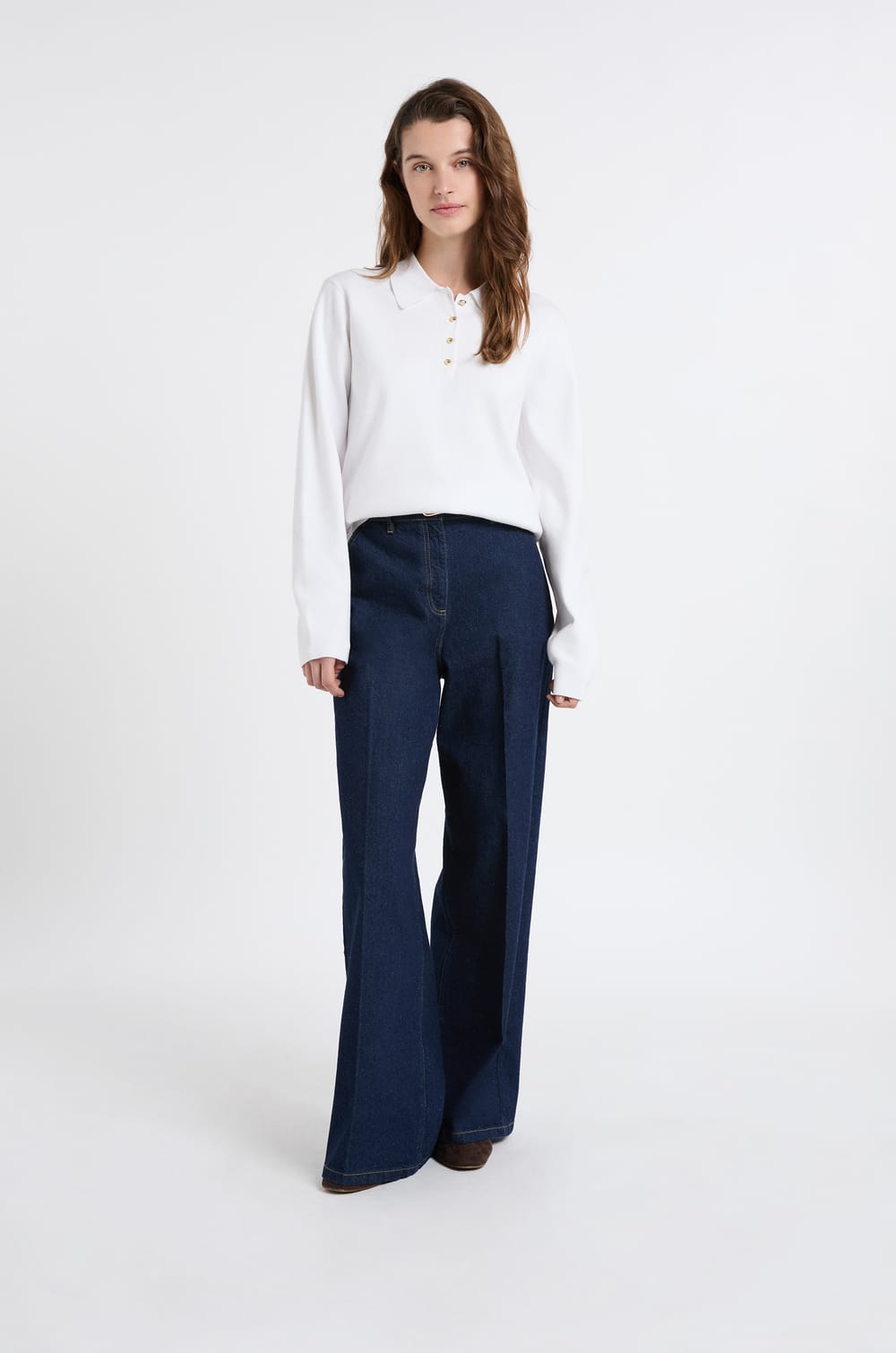 Polo Neck Jumper with Gold Buttons;${refinementColor}