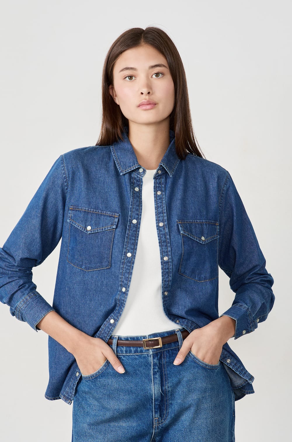Camisa efecto denim;${refinementColor}