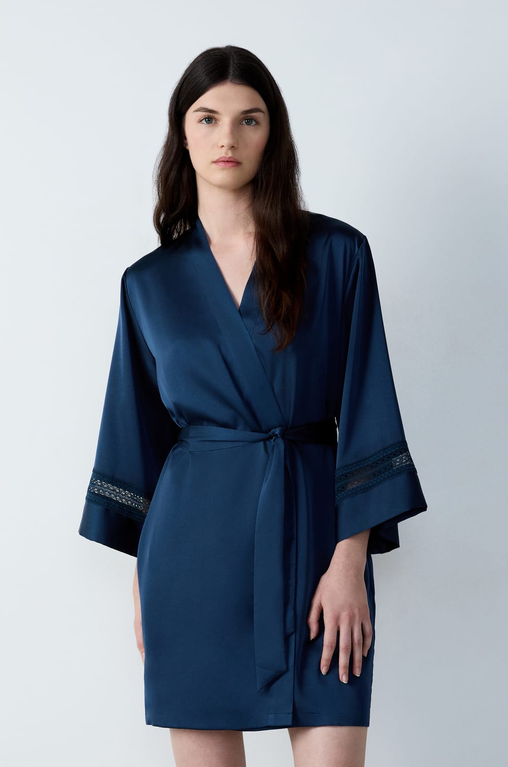 Satin Robe With Lace Details;${refinementColor}