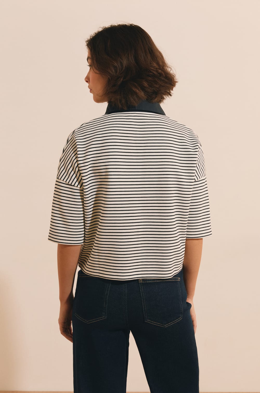T-shirt manches courtes &agrave; rayures en coton;${refinementColor}