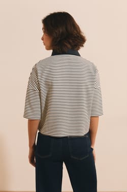 T-shirt manches courtes &agrave; rayures en coton;${refinementColor}