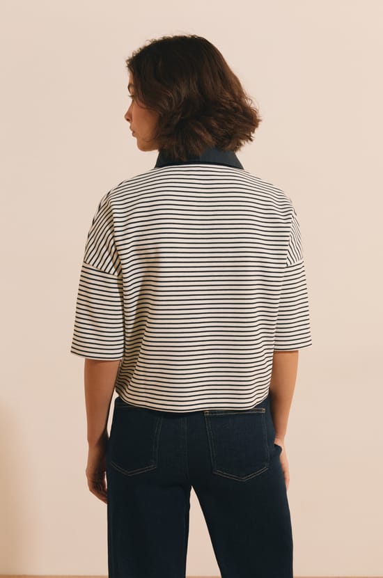 T-shirt manches courtes &agrave; rayures en coton;${refinementColor}