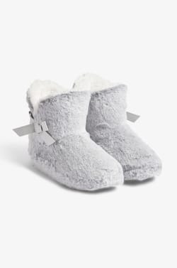 Lined Ankle Boot Slippers with Bow Details;${refinementColor}