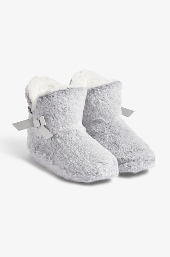 Lined Ankle Boot Slippers with Bow Details;${refinementColor}