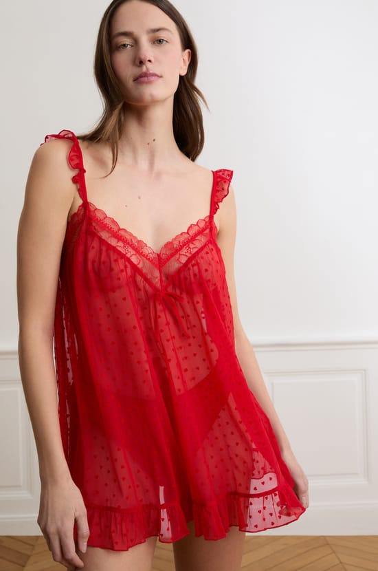 Nuisette en tulle &agrave; motifs c&oelig;urs;${refinementColor}