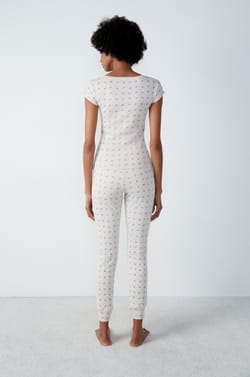 Short-sleeved cotton T-shirt with heart-shaped pointelle pattern;${refinementColor}