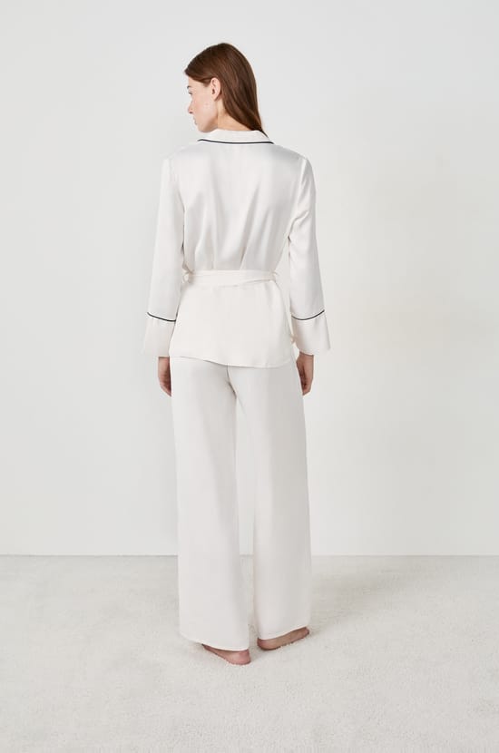 Satin Pyjama Shirt with Tie;${refinementColor}