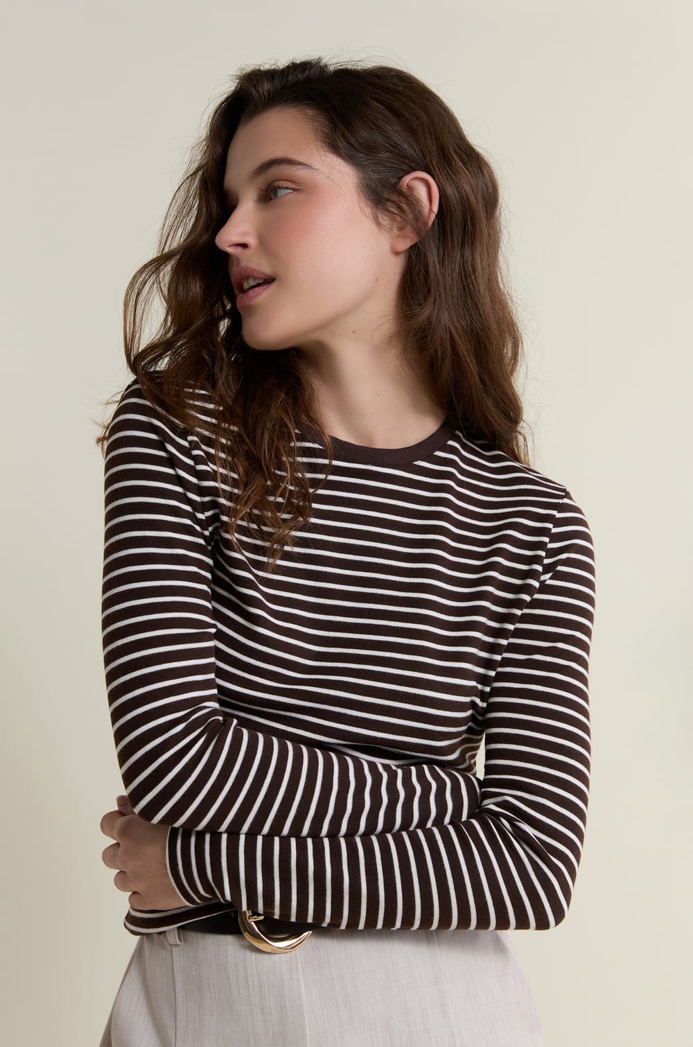 T-shirt manches longues &agrave; rayures;${refinementColor}