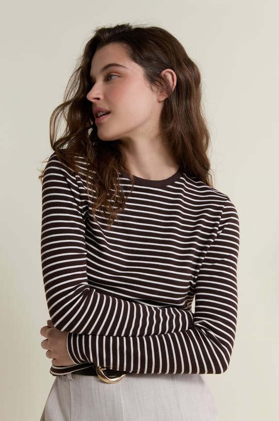 T-shirt manches longues &agrave; rayures;${refinementColor}