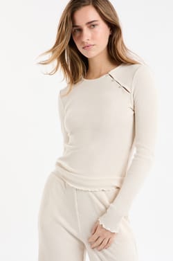 Ribbed Pyjama T-shirt with Buttons;${refinementColor}