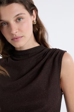 High Neck Sleeveless Iridescent Top;${refinementColor}