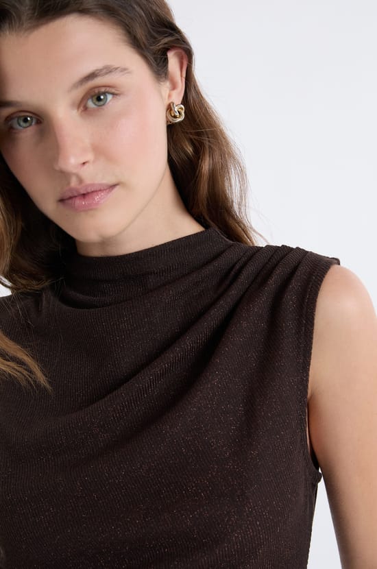 High Neck Sleeveless Iridescent Top;${refinementColor}