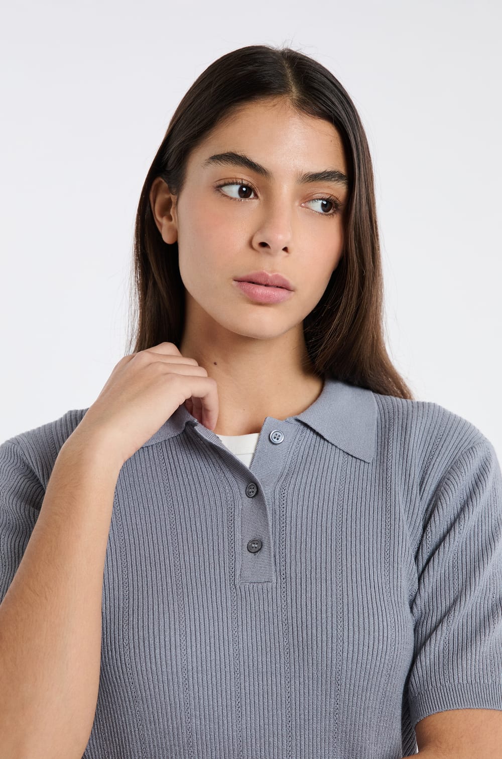 Polo manches courtes en maille fine;${refinementColor}