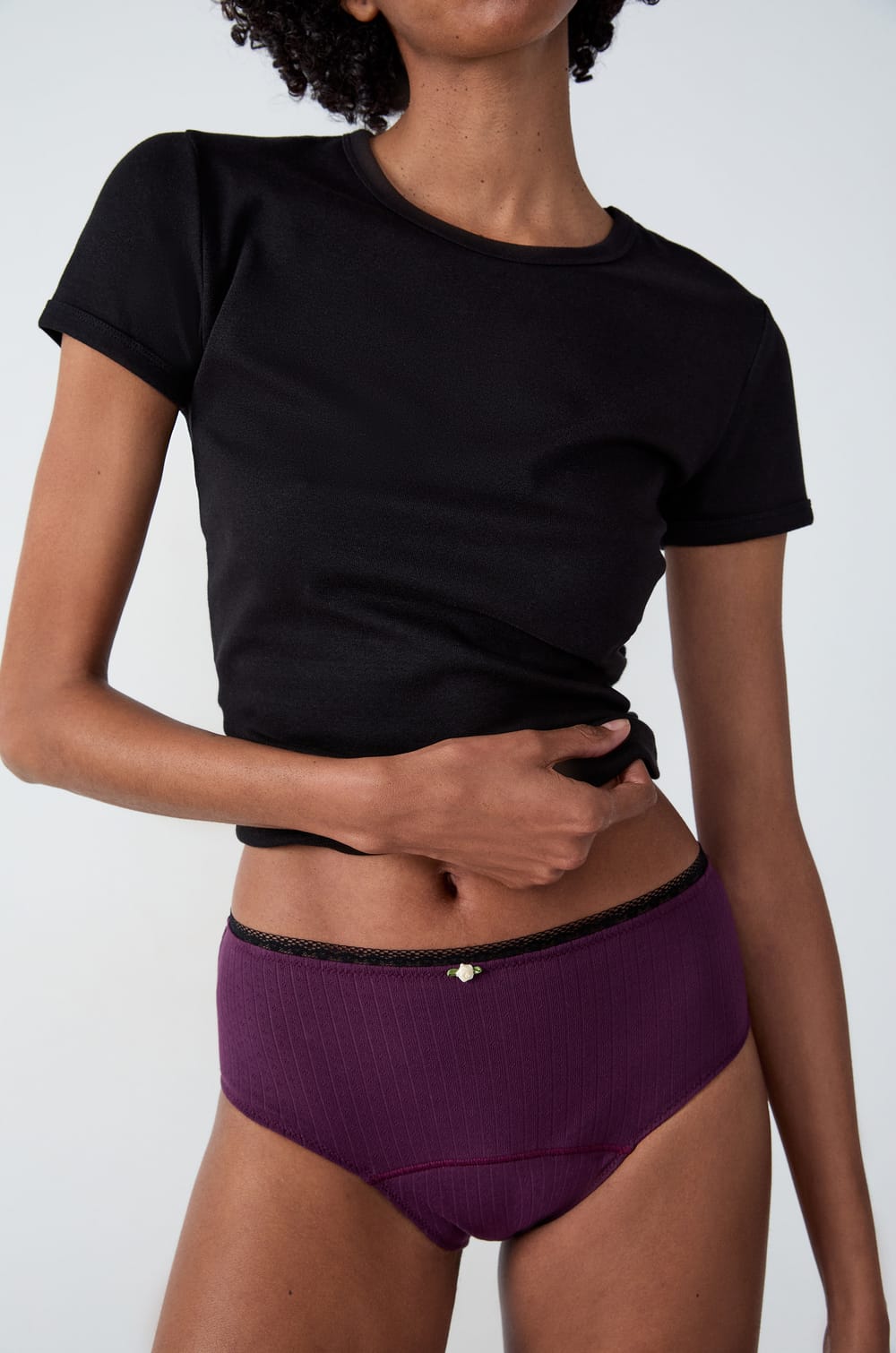 Flujo medio - Braguita menstrual de cintura alta Pointelle;${refinementColor}