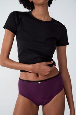 Flujo medio - Braguita menstrual de cintura alta Pointelle;${refinementColor}