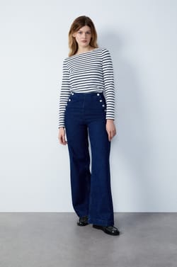 100% Cotton Flare Cut Jeans;${refinementColor}