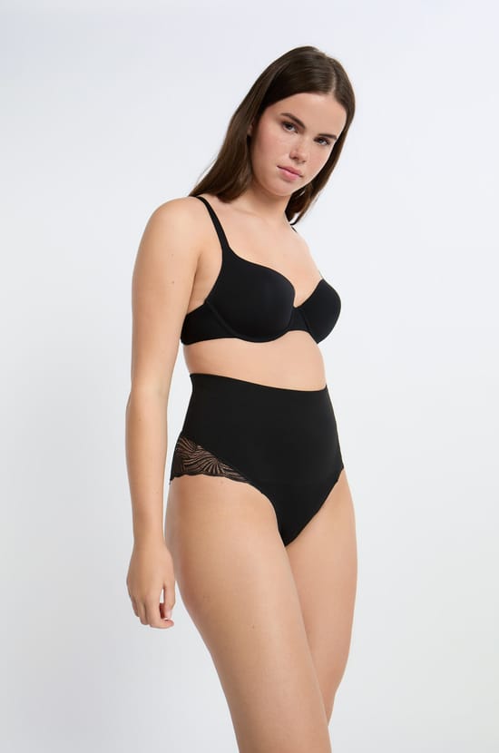 Braguita de talle alto con detalle de encaje - Sujeción media;${refinementColor}
