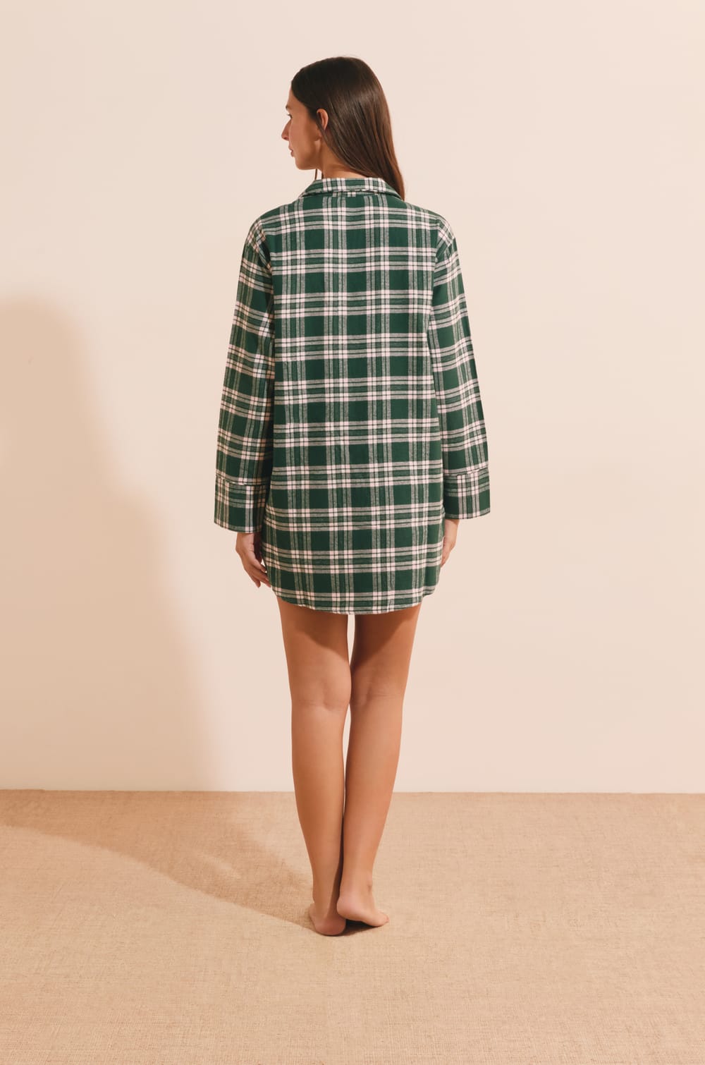 Chemise de nuit &agrave; carreaux en coton;${refinementColor}