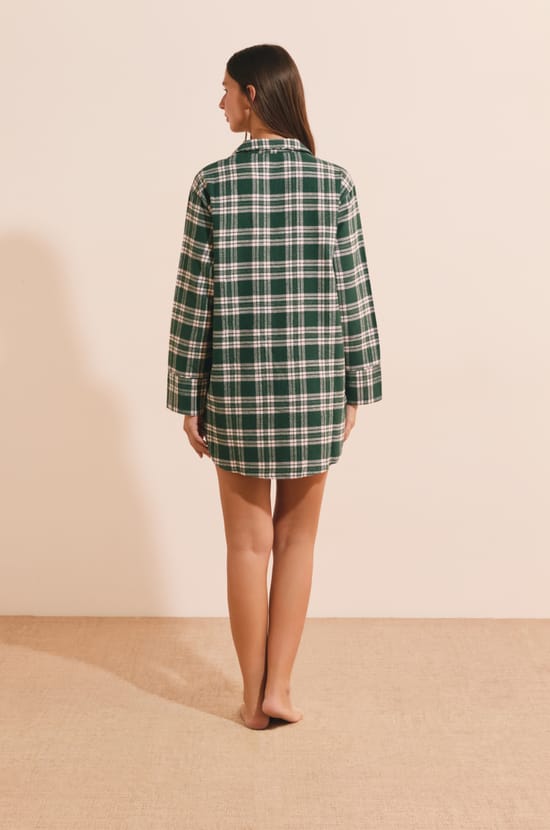 Chemise de nuit &agrave; carreaux en coton;${refinementColor}