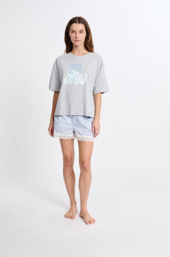 T-shirt de pyjama en coton avec motifs chats;${refinementColor}