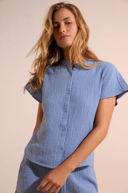 Cotton Gauze Pyjama Shirt;${refinementColor}