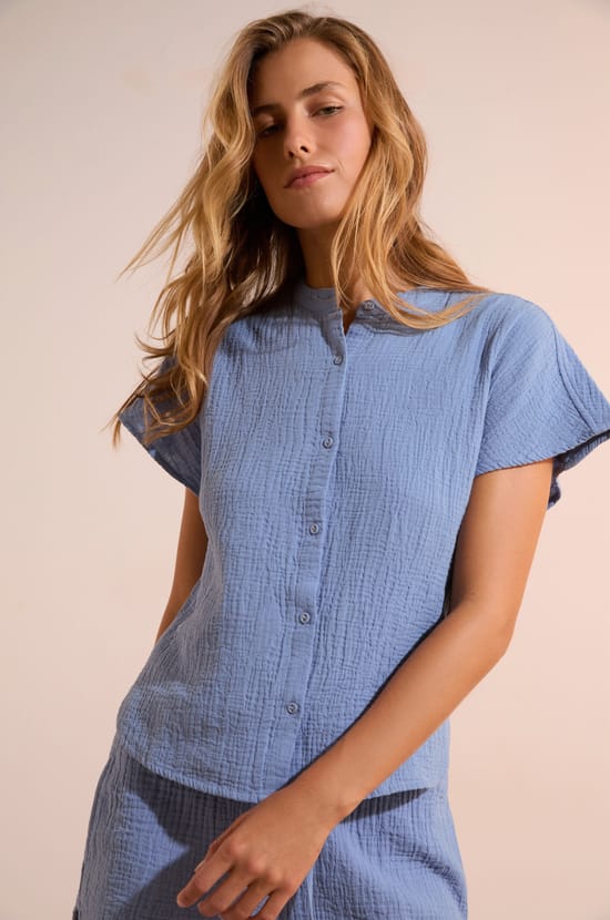Cotton Gauze Pyjama Shirt;${refinementColor}