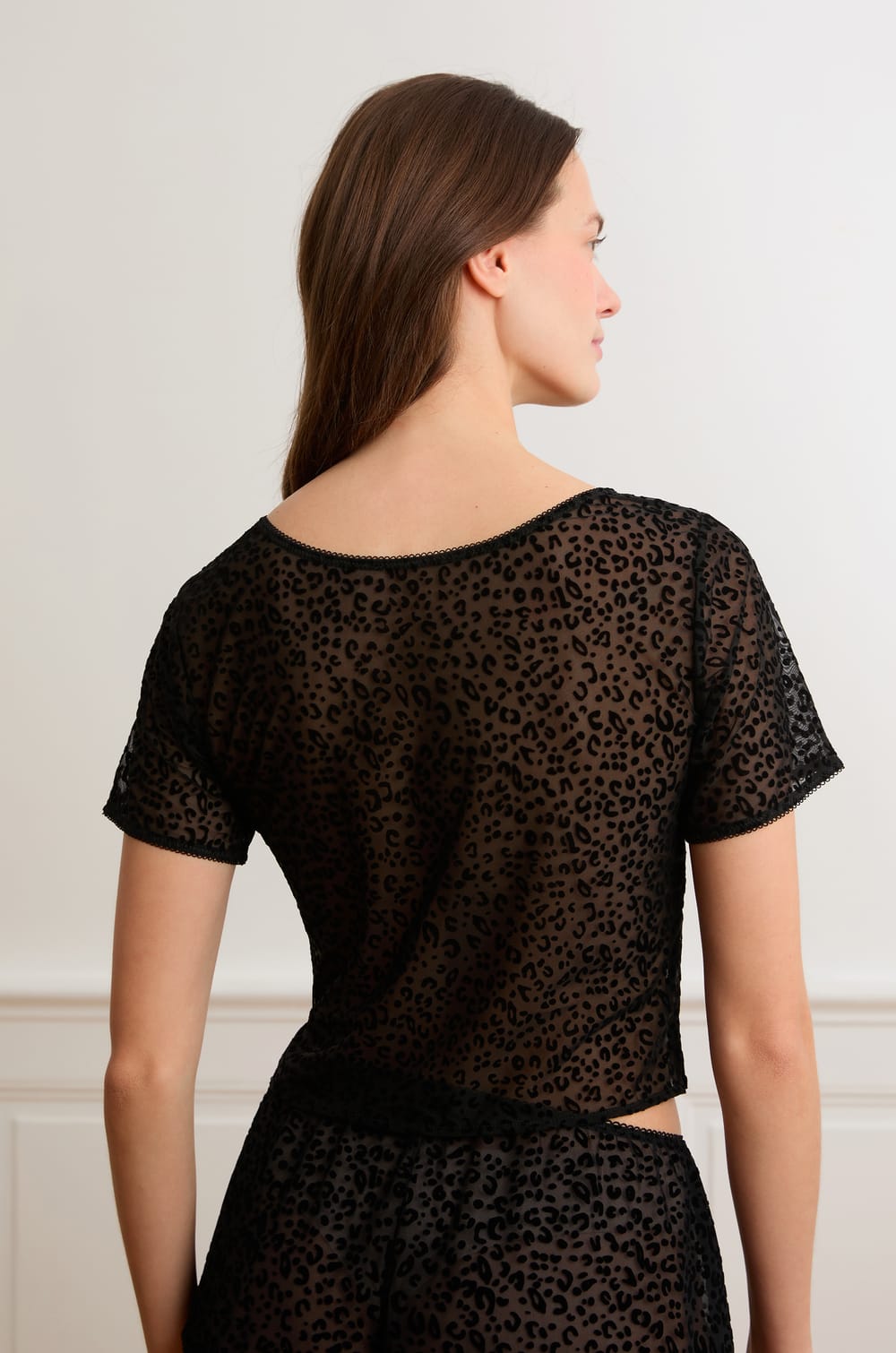 Leopard Flocked Tulle Top;${refinementColor}
