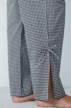 Straight-cut cotton pyjama trousers with checkered pattern and bow details;${refinementColor}