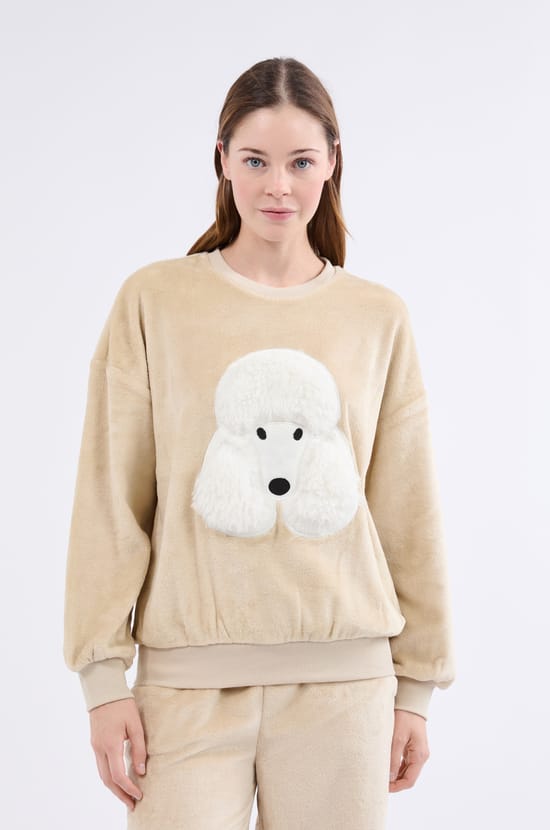 Long-sleeved velvet-effect sweatshirt;${refinementColor}