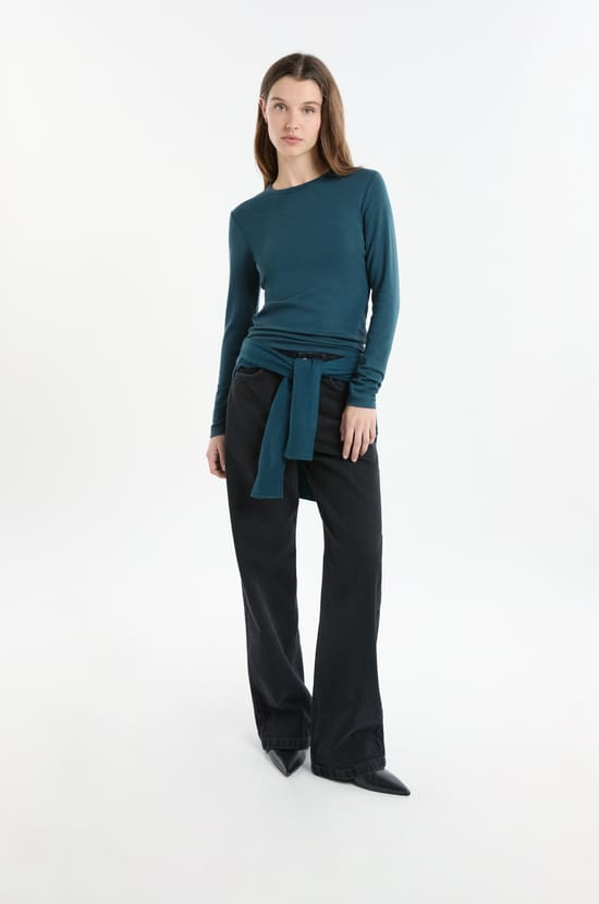 T-shirt &agrave; manches longues avec coton modal;${refinementColor}