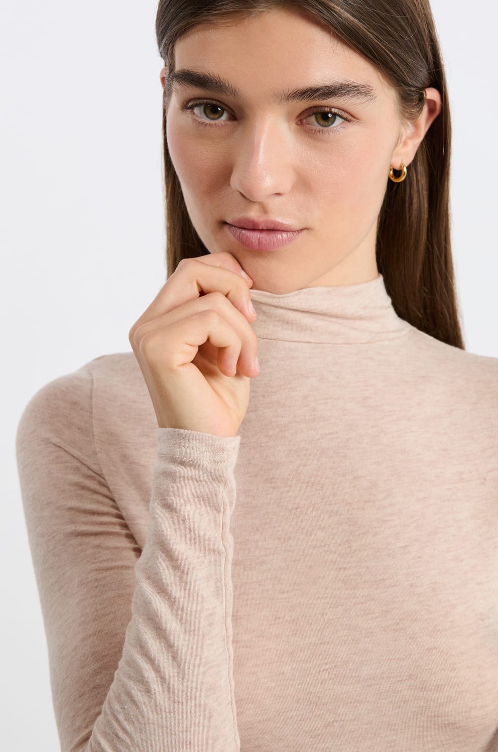 High-Neck T-Shirt With Wool;${refinementColor}