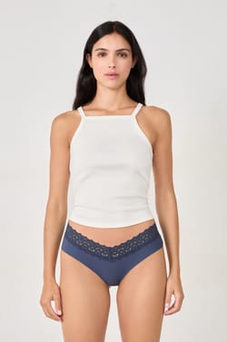 V-shape hipster in microfibre and lace;${refinementColor}
