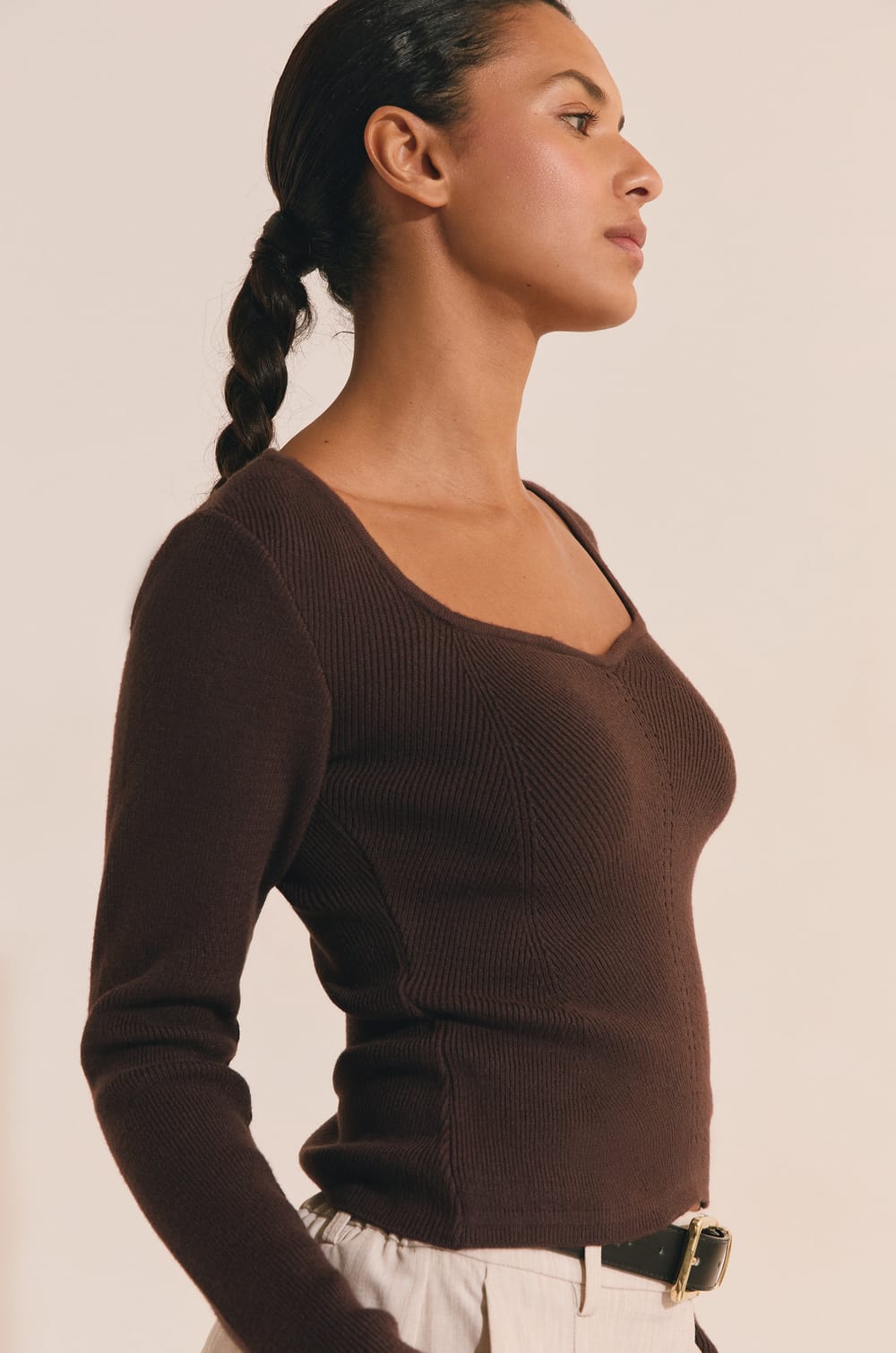 Long-sleeved Fine Knit Sweater;${refinementColor}
