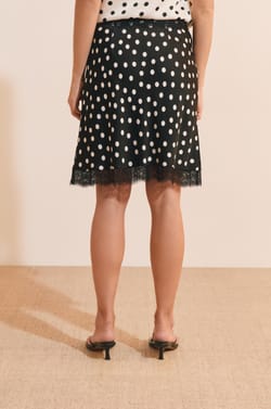 Short Satin Skirt With Polka Dots And Lace Details;${refinementColor}
