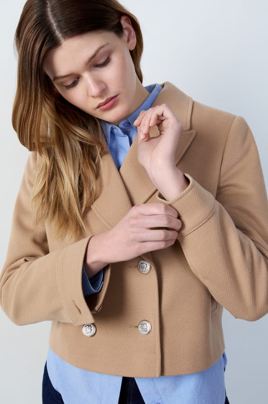 Short Buttoned Peacoat;${refinementColor}