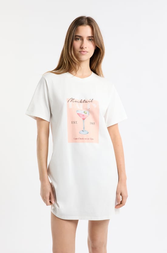 Cotton nightshirt with 'mocktail' illustration;${refinementColor}
