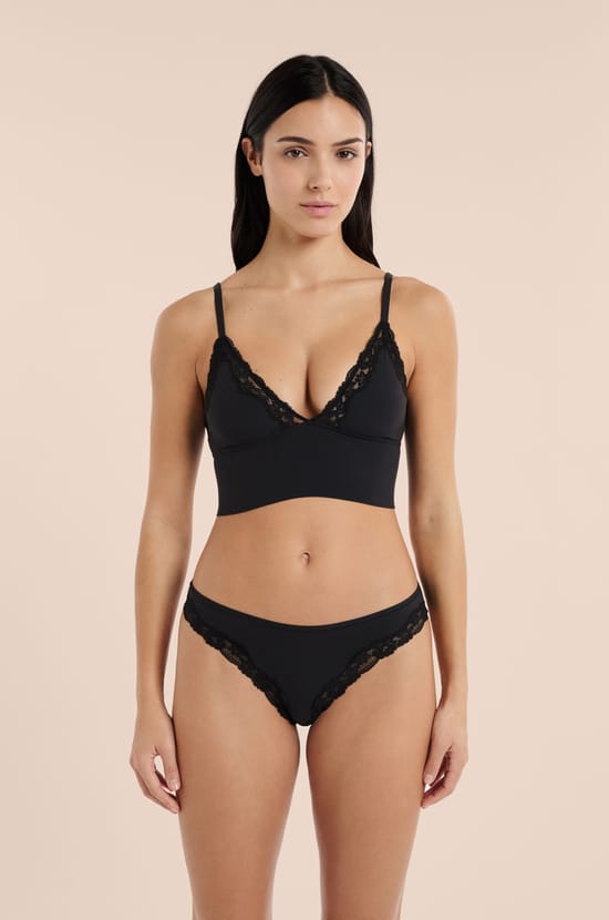 Soutien-gorge triangle en microfibre et dentelle;${refinementColor}