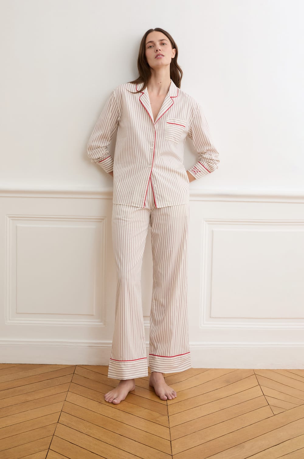 Pantalon de pyjama &agrave; rayures avec coton;${refinementColor}