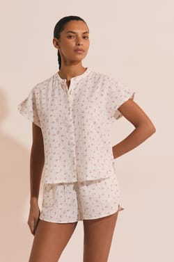 Chemise de pyjama &agrave; motifs fleuris en coton;${refinementColor}