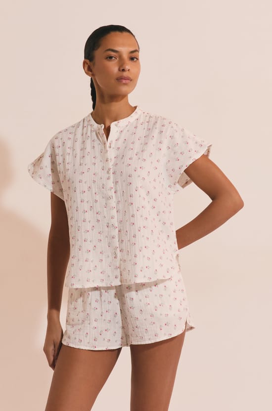 Chemise de pyjama &agrave; motifs fleuris en coton;${refinementColor}