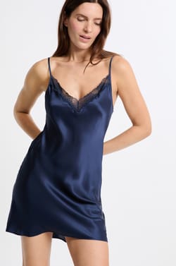 Silk Nightdress with Lace Details;${refinementColor}