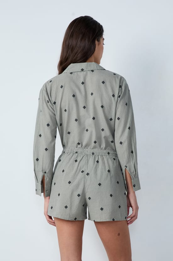 Embroidered Cotton Pajama Shorts;${refinementColor}